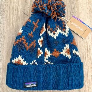 Patagonia Adults Blue and Brown Nordic Knit Beanie Toboggan Ski Hat